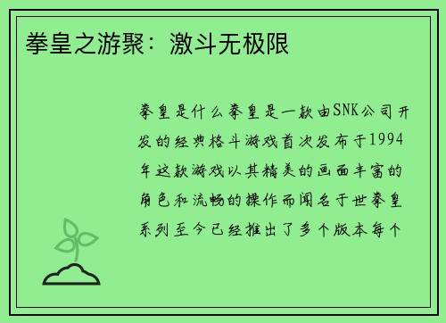 拳皇之游聚：激斗无极限