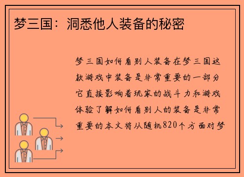 梦三国：洞悉他人装备的秘密